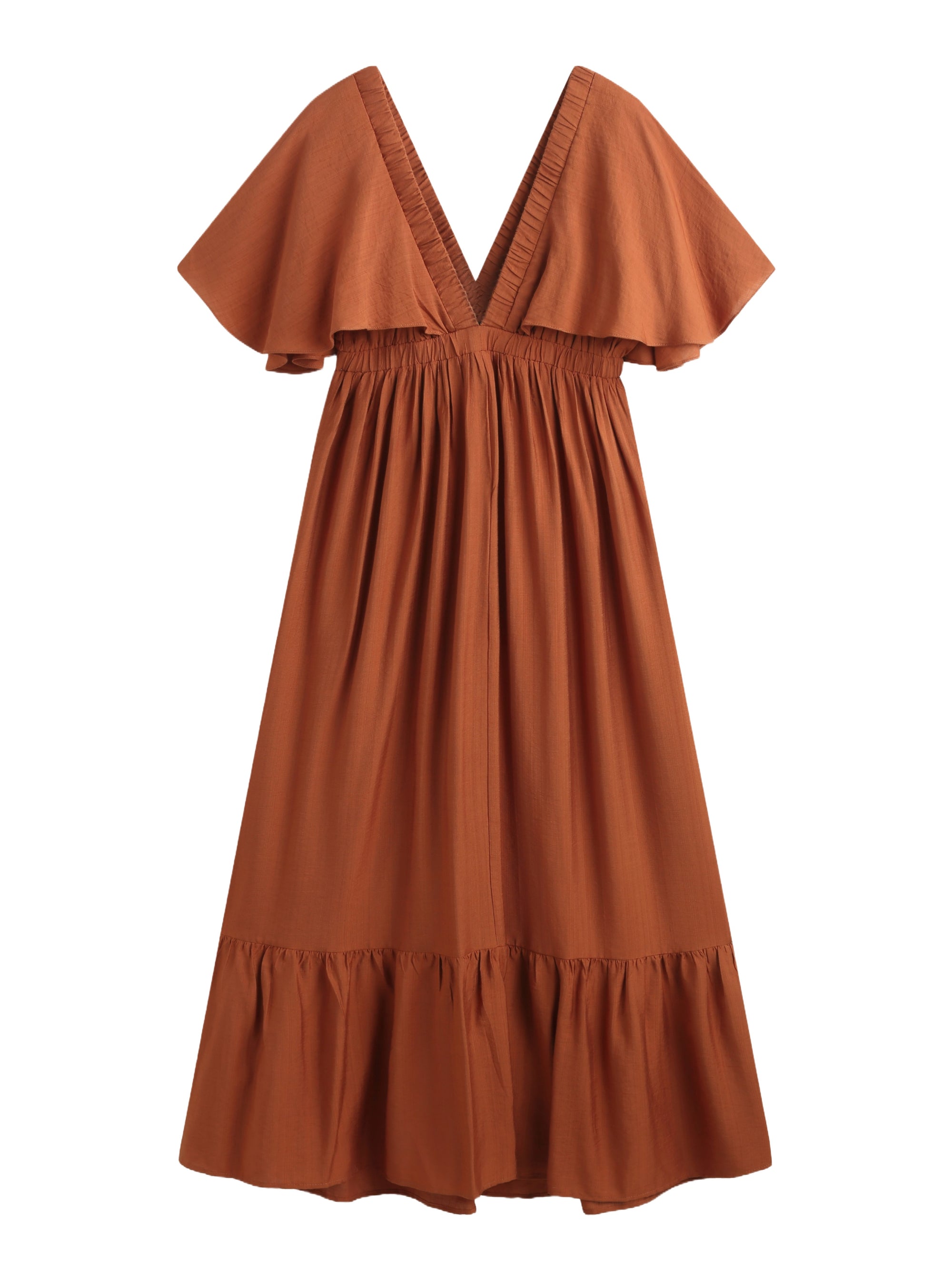 COPPEROSE KLÄNNING V-NECK FLUTTER SLEEVE RUST_97660.jpg