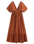 COPPEROSE KLÄNNING V-NECK FLUTTER SLEEVE RUST_97660.jpg