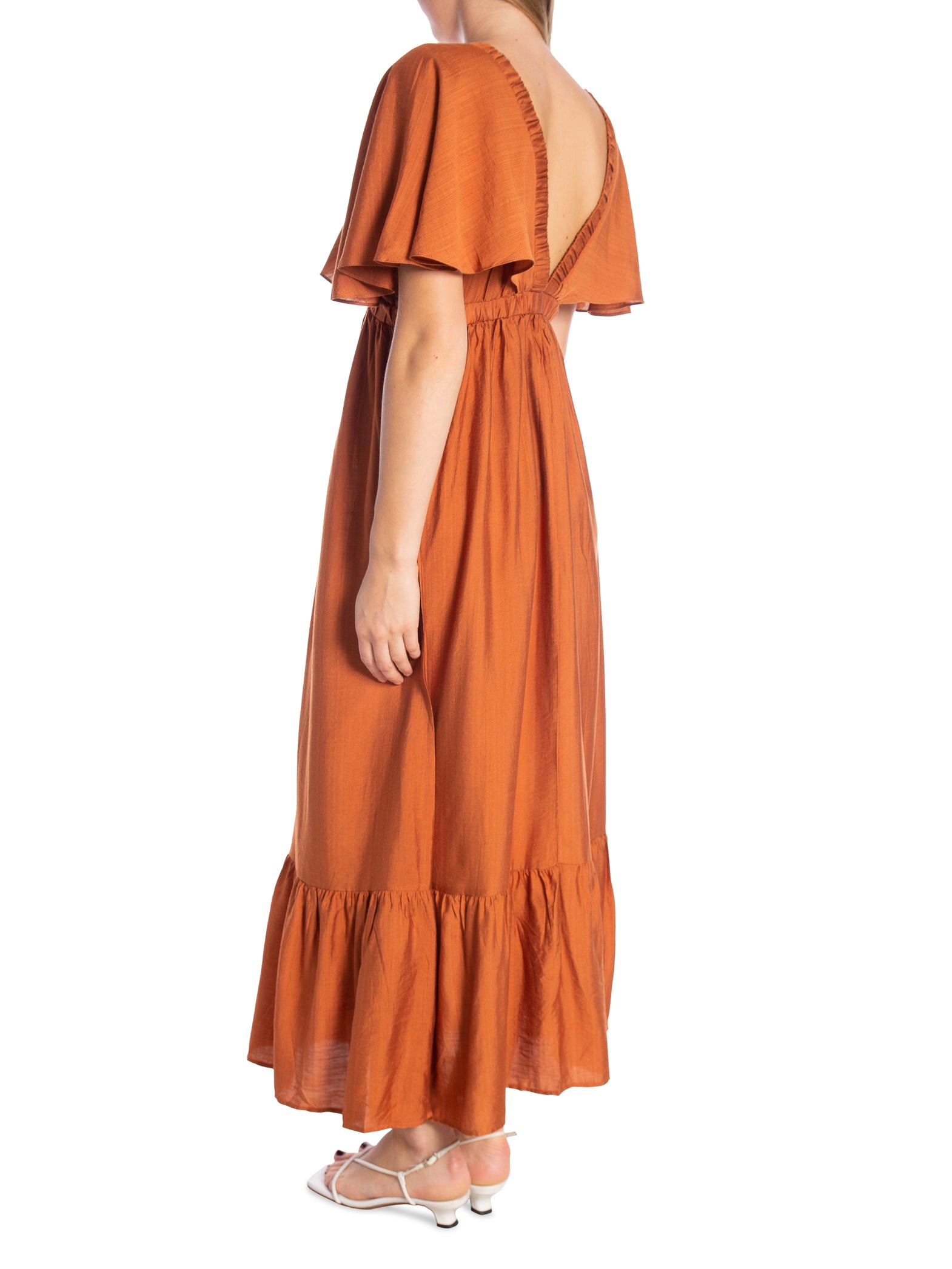 COPPEROSE KLÄNNING V-NECK FLUTTER SLEEVE RUST_98155.jpg