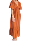 COPPEROSE KLÄNNING V-NECK FLUTTER SLEEVE RUST_98156.jpg