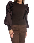 TOPP SATIN PUFF SLEEVES DARK BROWN_103475.jpg