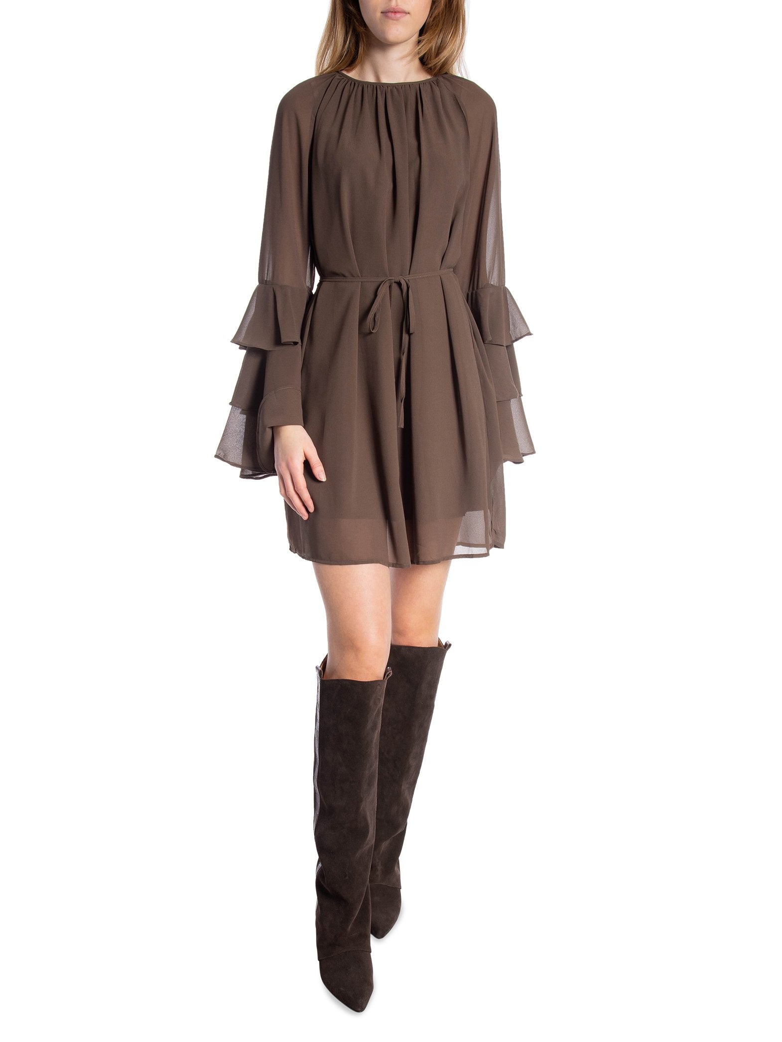 COPPEROSE KLÄNNING RUFFLE BROWN_103051.jpg