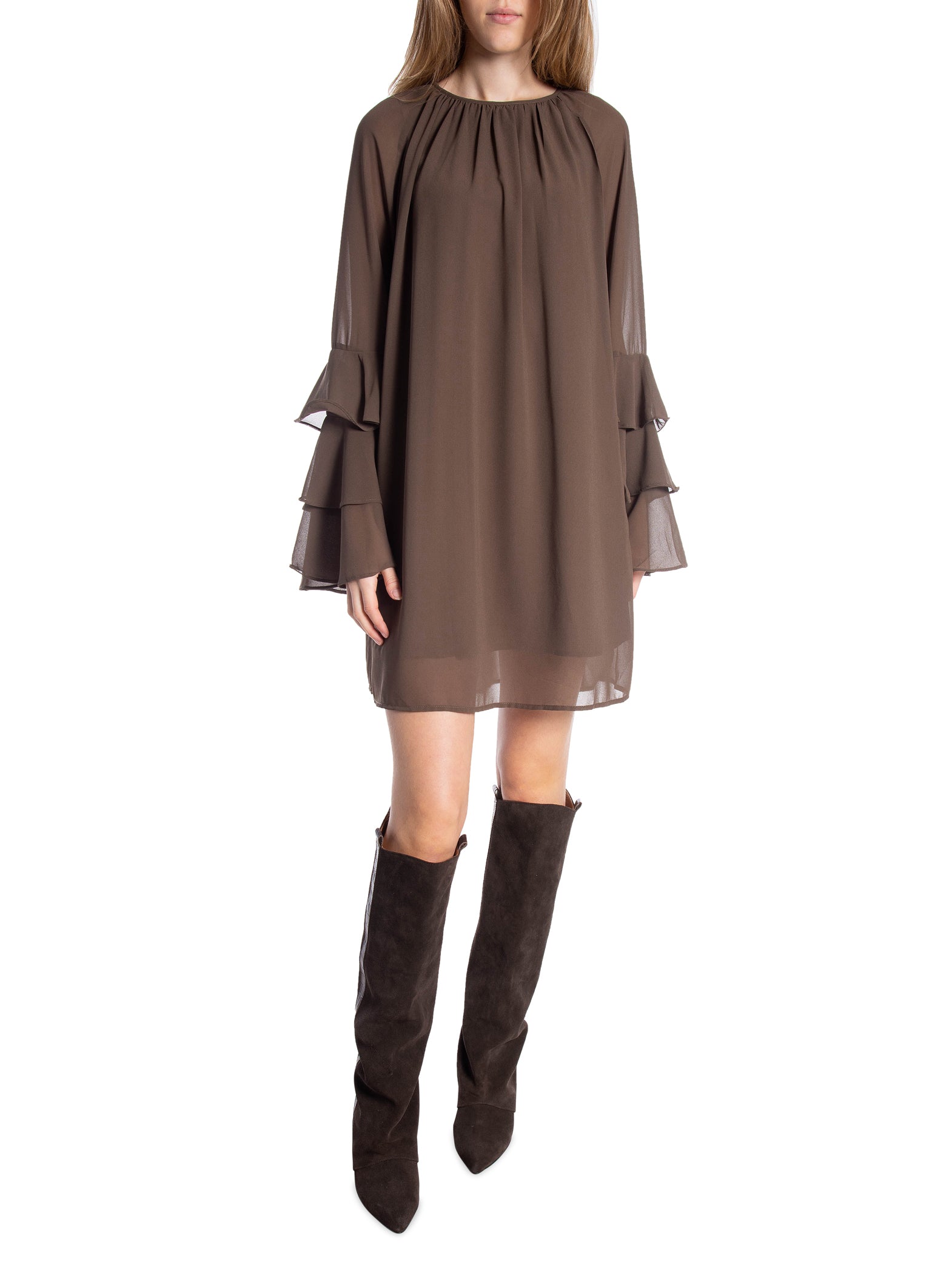 COPPEROSE KLÄNNING RUFFLE BROWN_103053.jpg