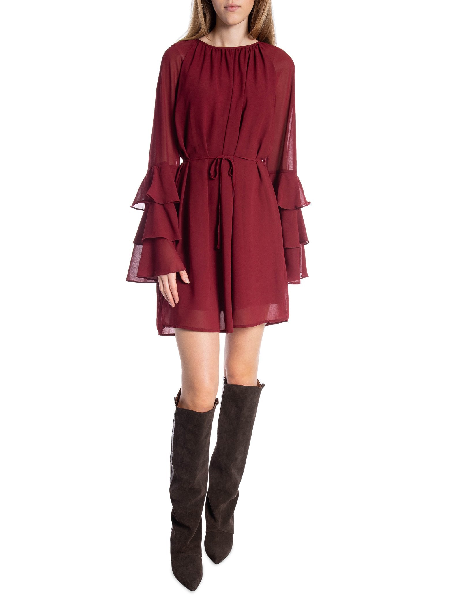 COPPEROSE KLÄNNING RUFFLE BURGUNDY_103054.jpg