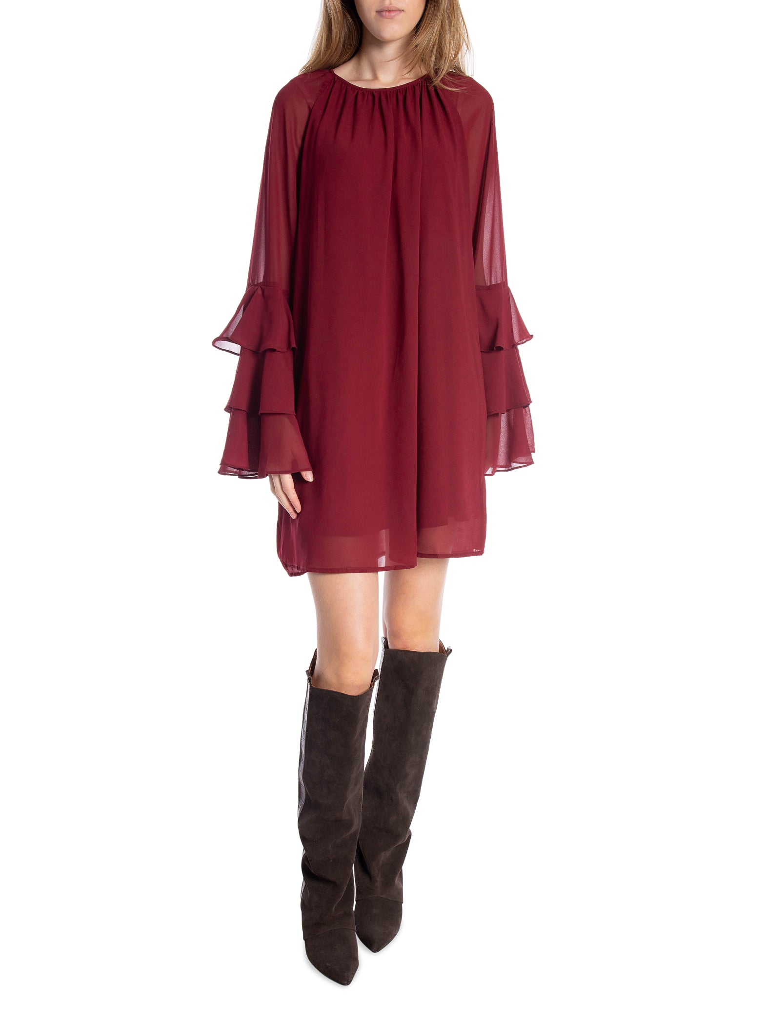 COPPEROSE KLÄNNING RUFFLE BURGUNDY_103056.jpg