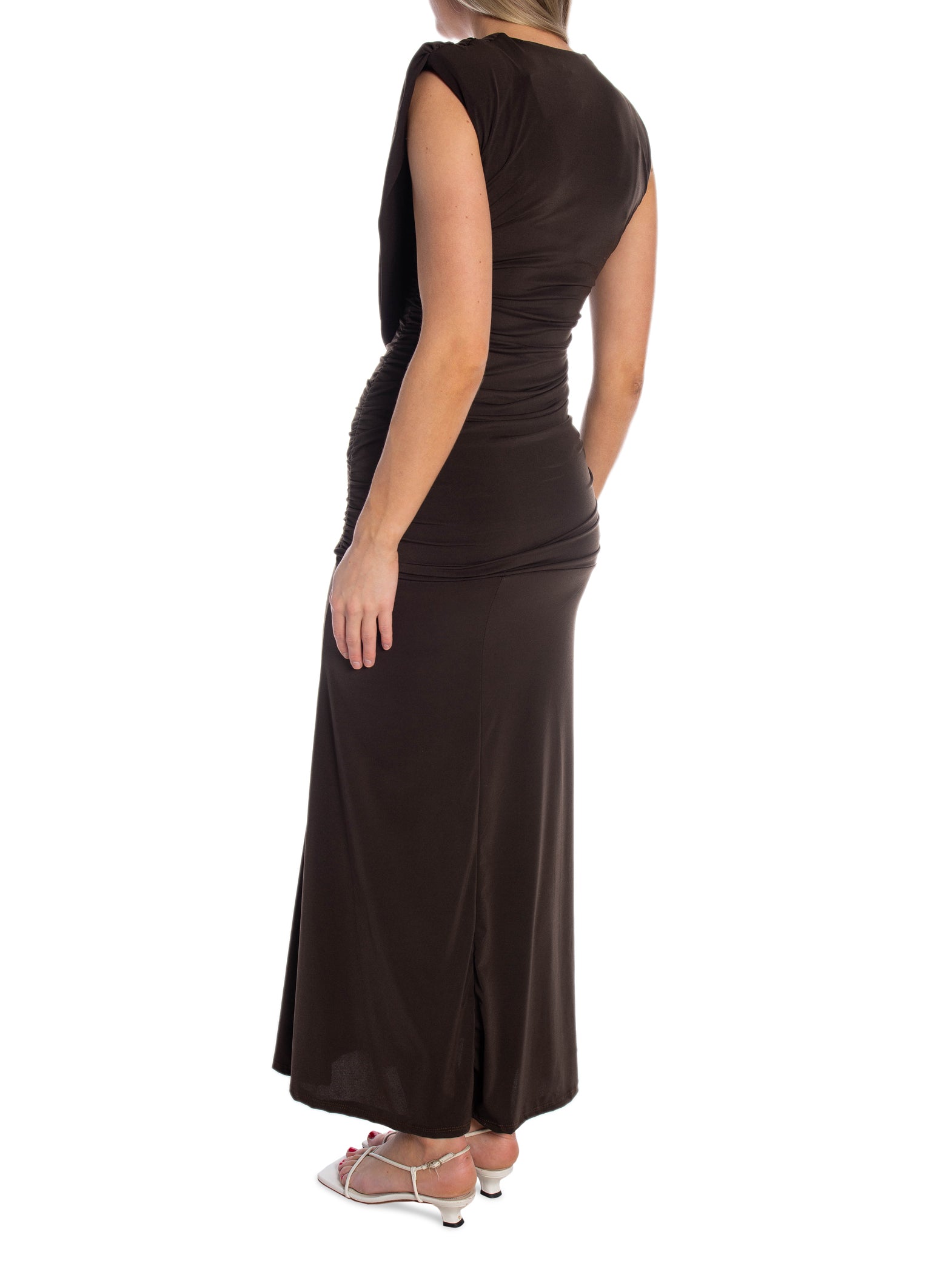 COPPEROSE KLÄNNING SCULPTURAL DRAPED MAXI BROWN_106770.jpg