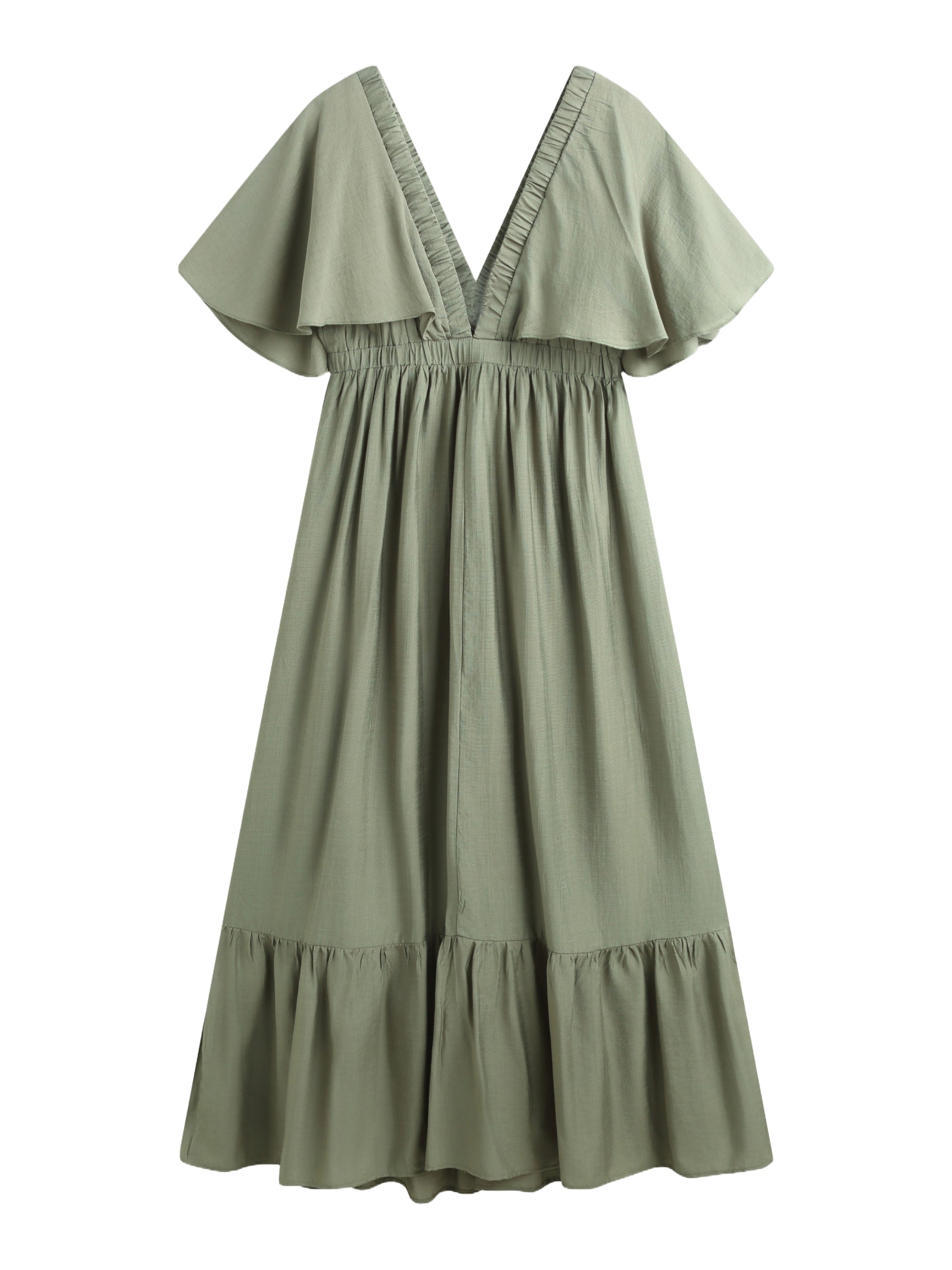 COPPEROSE KLÄNNING V-NECK FLUTTER SLEEVE KAKI_97659.jpg