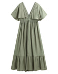 COPPEROSE KLÄNNING V-NECK FLUTTER SLEEVE KAKI_97659.jpg