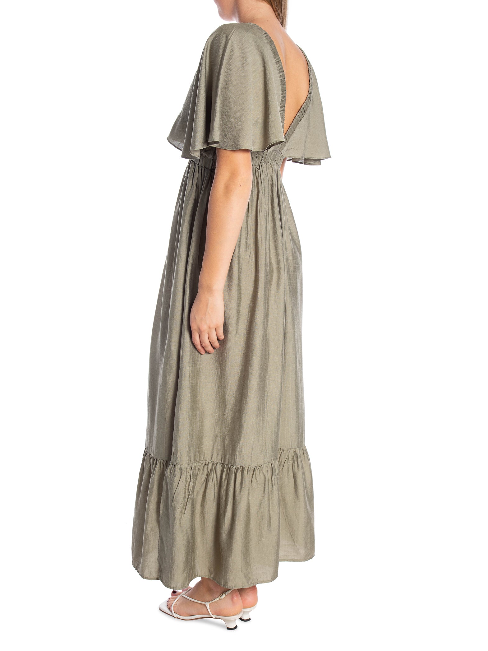 COPPEROSE KLÄNNING V-NECK FLUTTER SLEEVE KAKI_98157.jpg