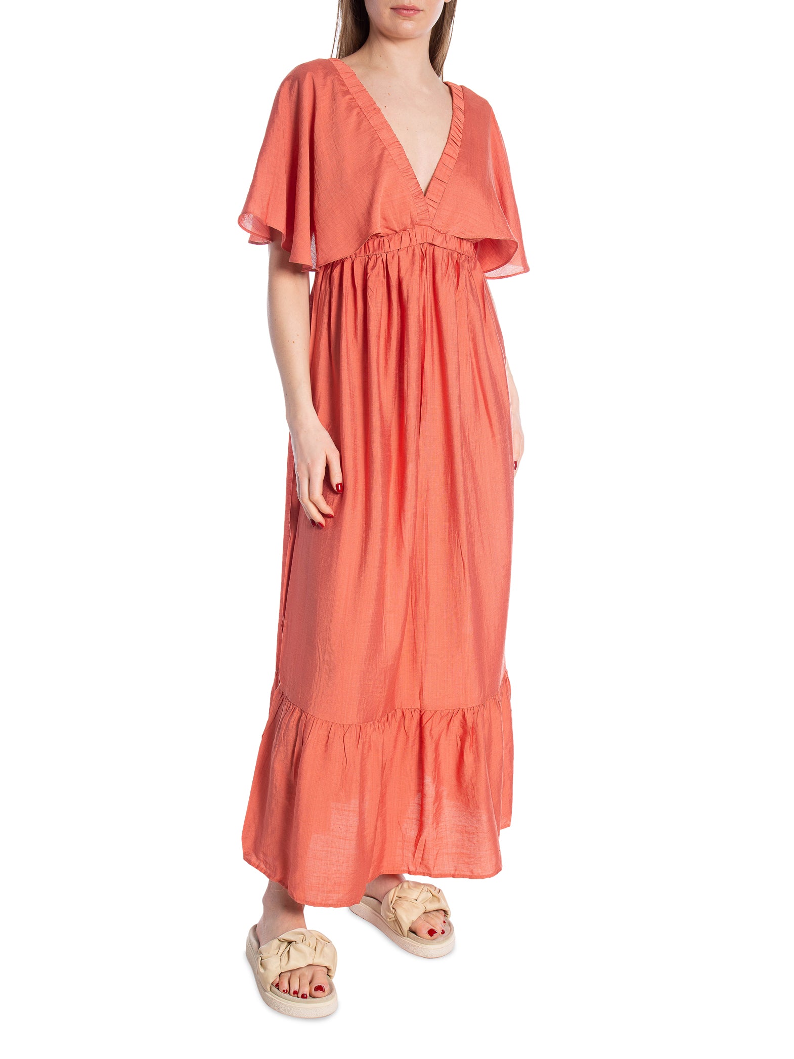 COPPEROSE KLÄNNING V-NECK FLUTTER SLEEVE PINK_97982.jpg