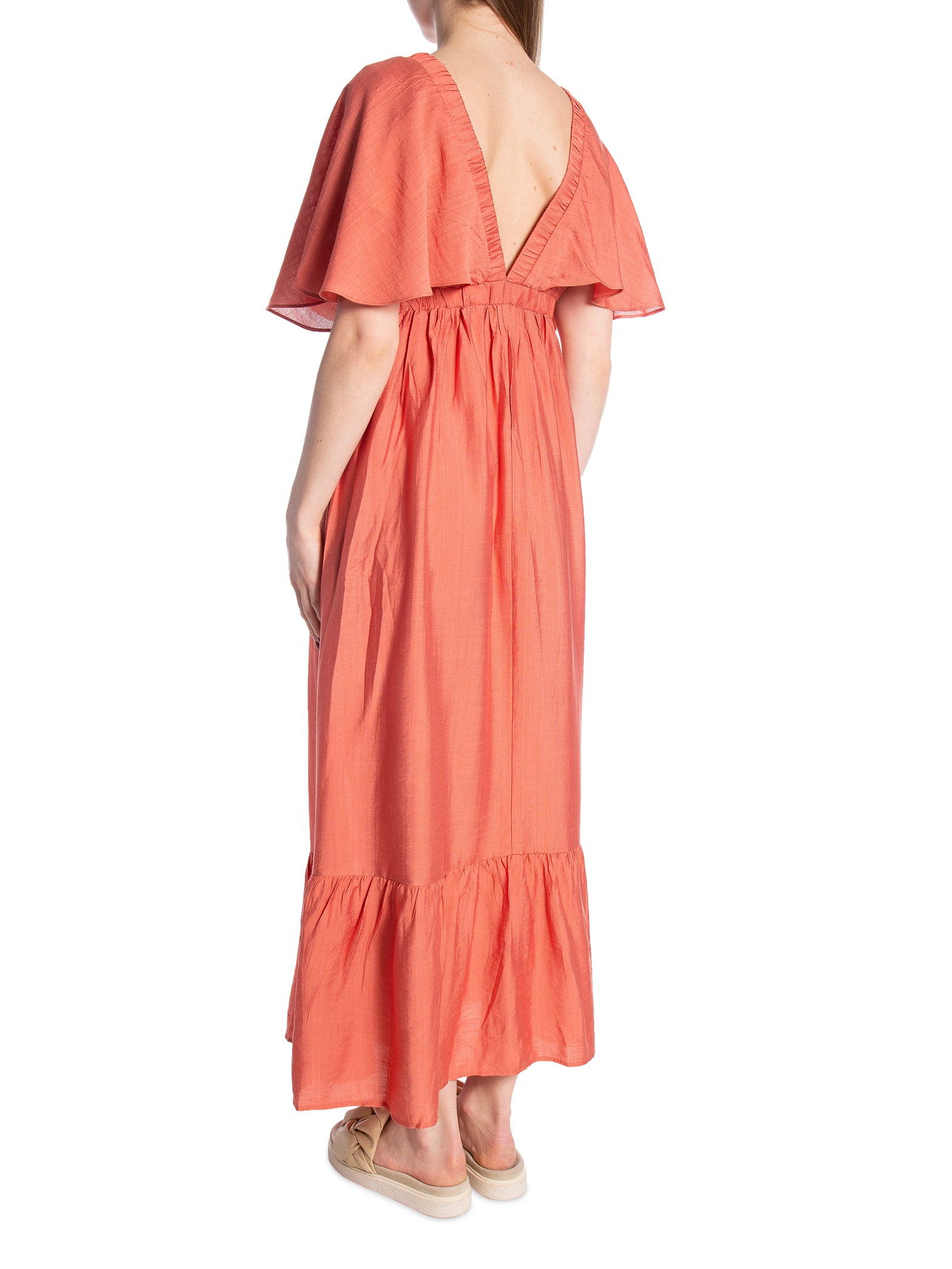 COPPEROSE KLÄNNING V-NECK FLUTTER SLEEVE PINK_97983.jpg