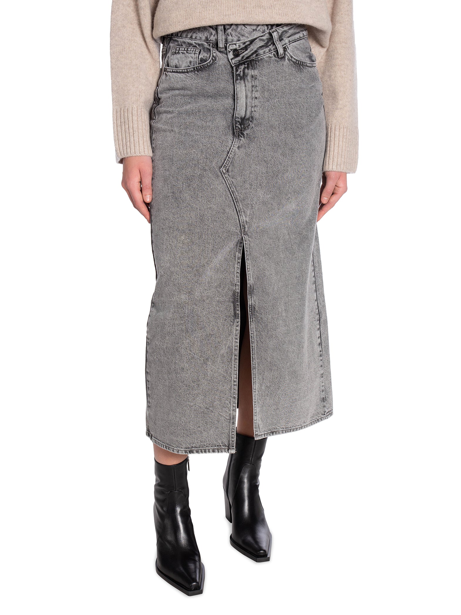 CO´COUTURE KJOL VIK ASYM SLIT MID GREY_82718.jpg