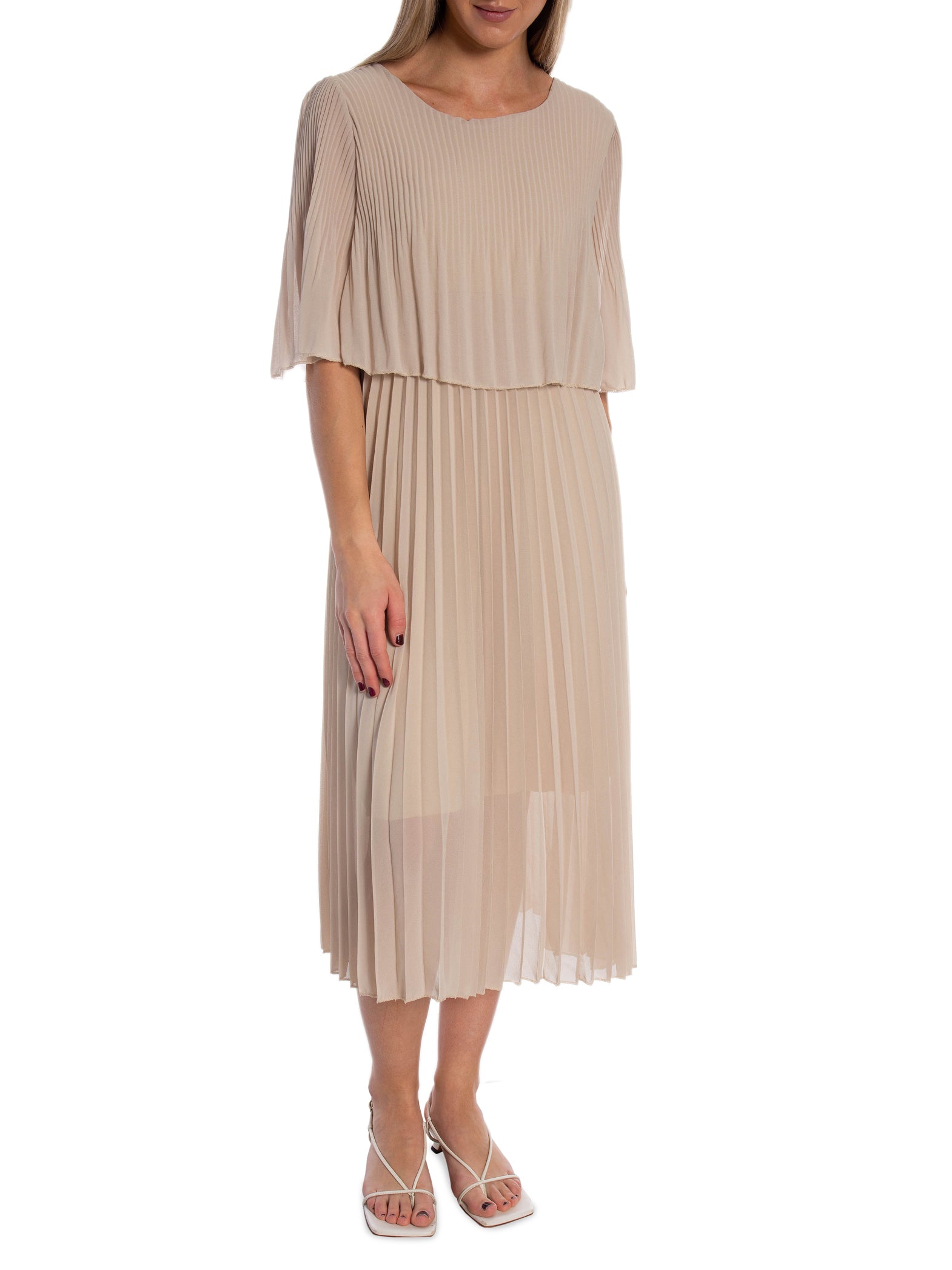 KLÄNNING ELEGANT PLEATED LONG BEIGE_109366.jpg