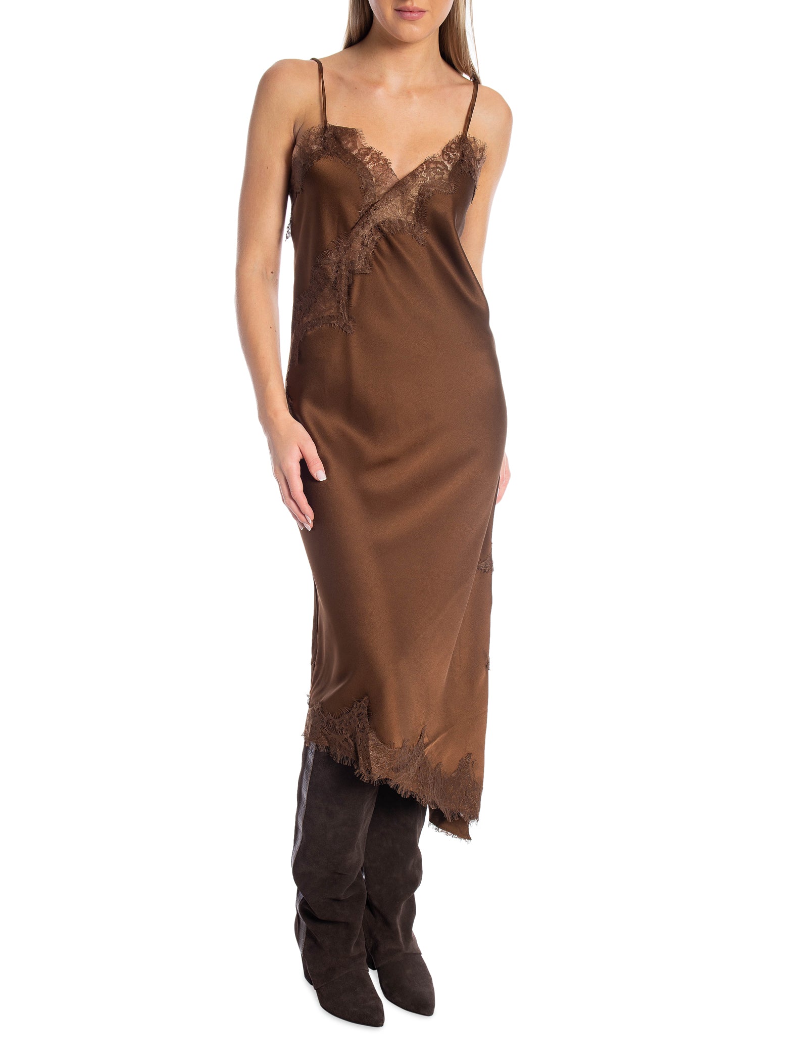 KLÄNNING LACE TRIM SATIN BROWN_103504.jpg