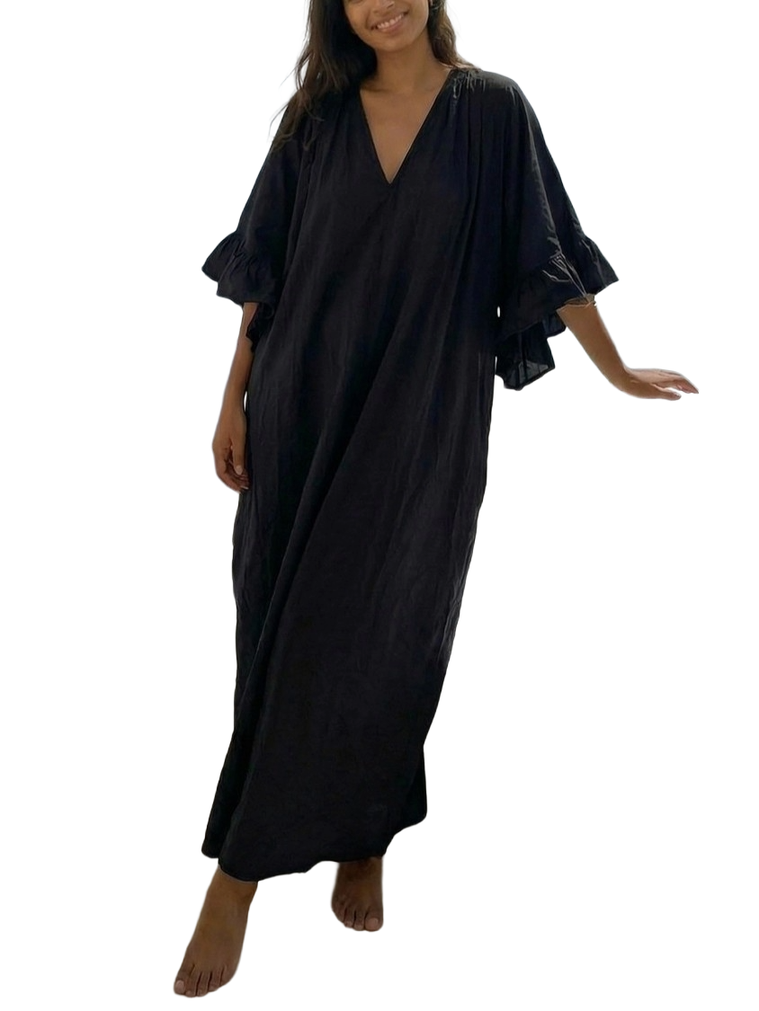 KLÄNNING VOLUMINOUS TIERED RUFFLE SLEEVE LONG BLACK_109112.jpg