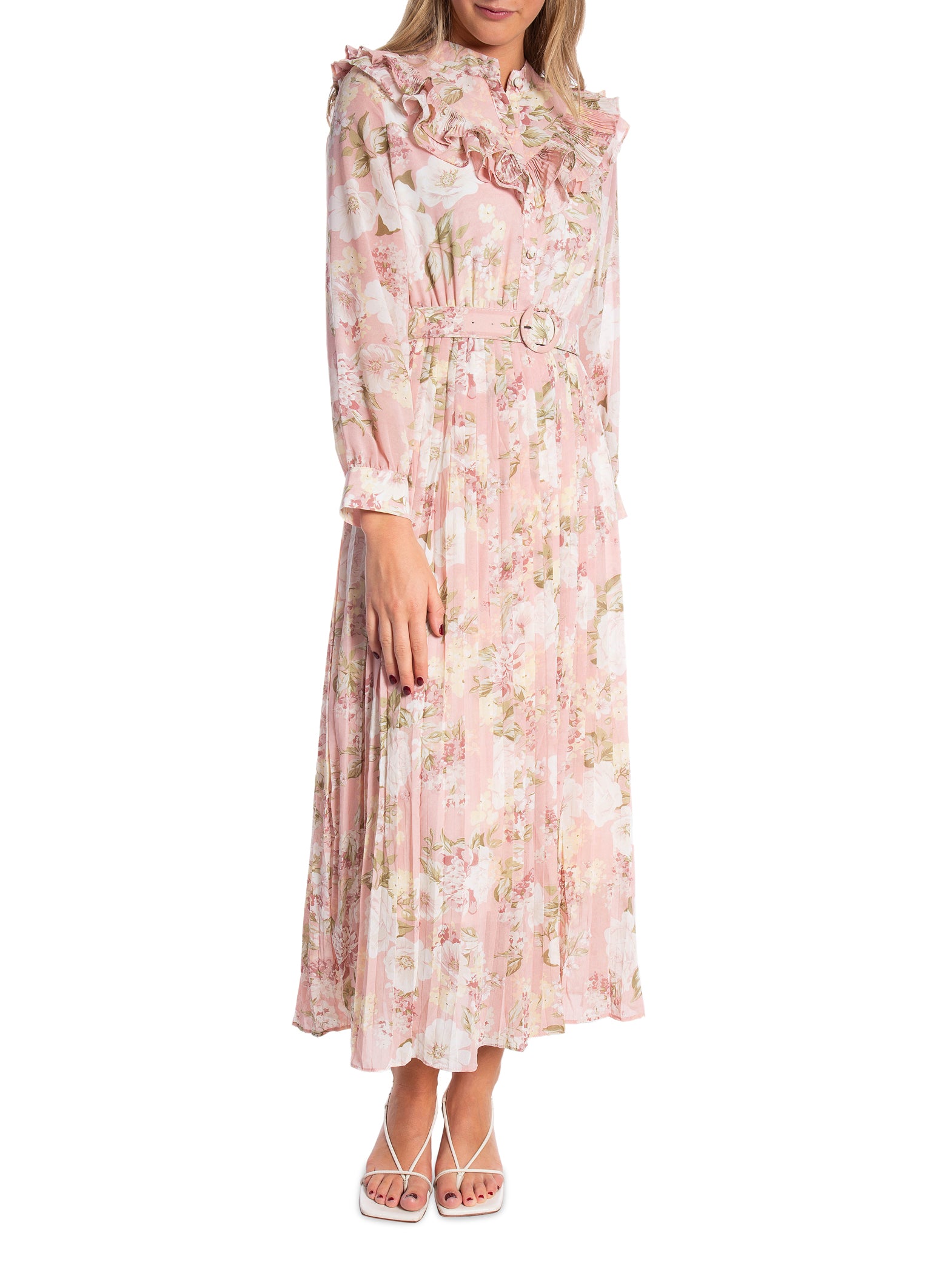 LILY MCBEE KLÄNNING MID LONG PLEATED WITH BELT PINK_97566.jpg
