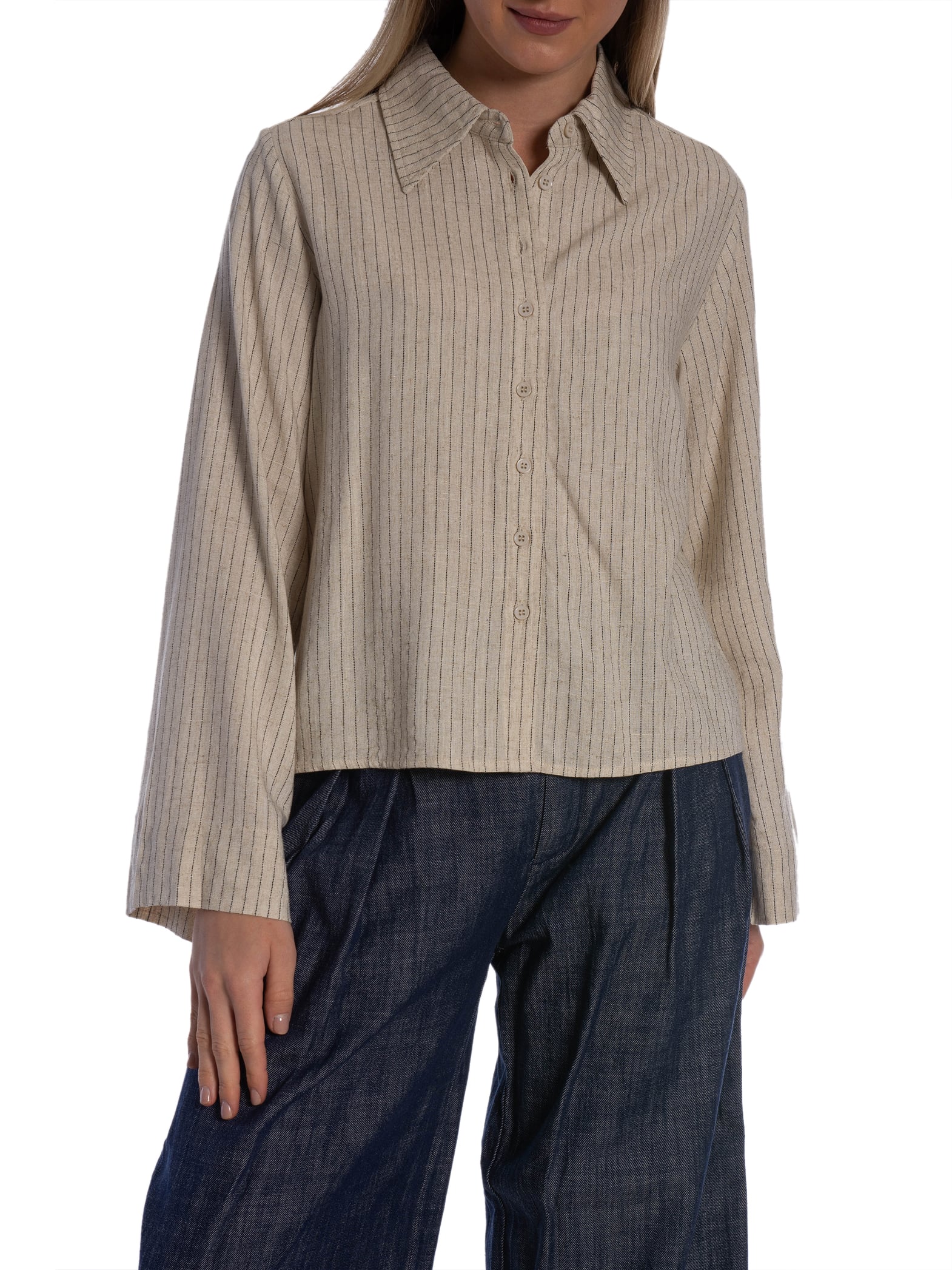 MY ESSENTIAL WARDROBE SKJORTA JANNIE OATMEAL W. BLACK_109899.jpg