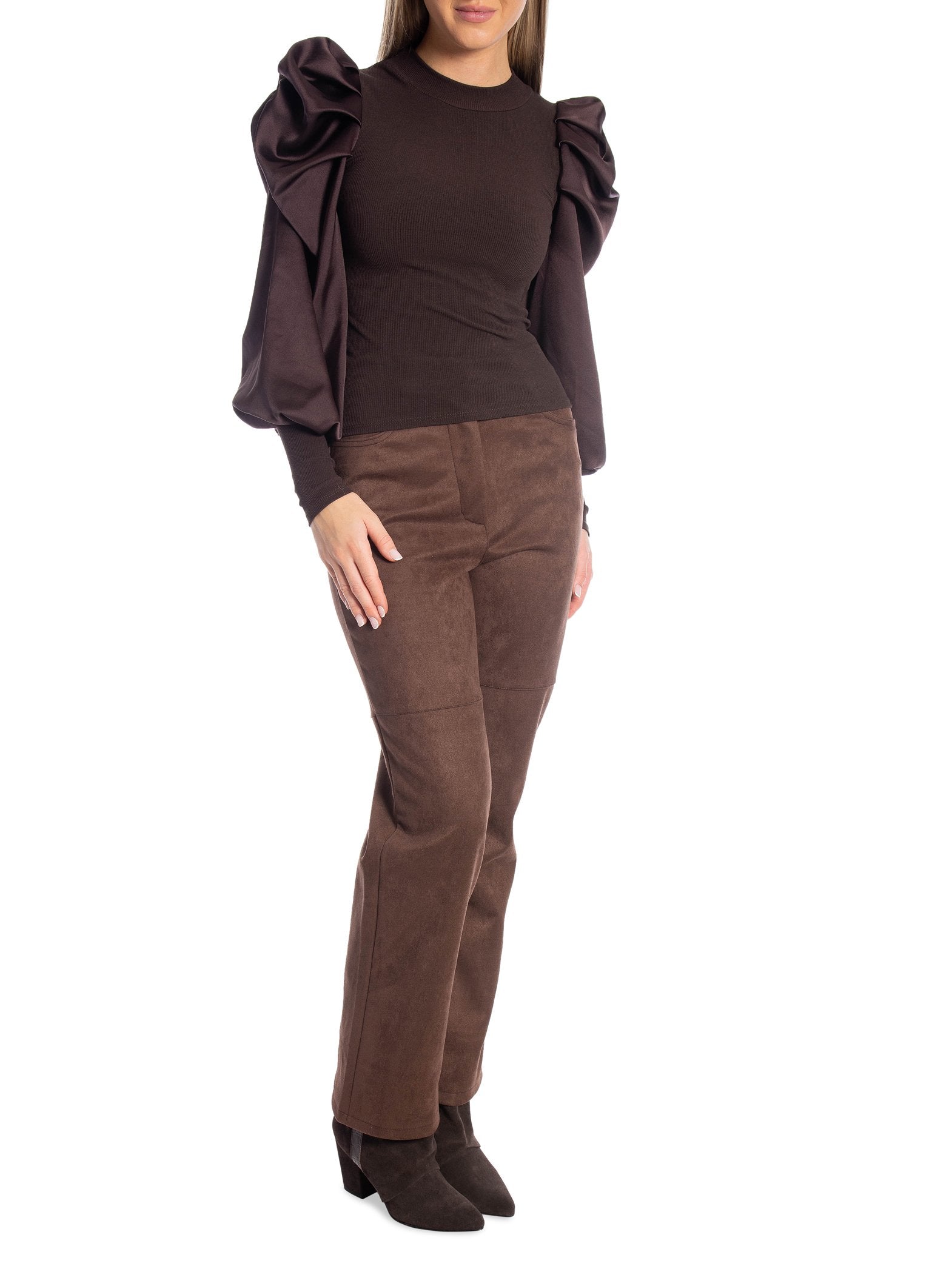 TOPP SATIN PUFF SLEEVES DARK BROWN_103474.jpg