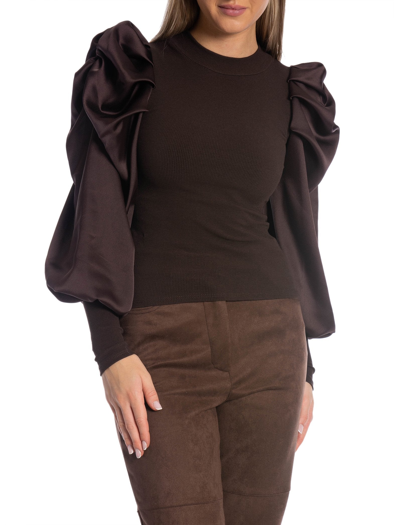 TOPP SATIN PUFF SLEEVES DARK BROWN_103475.jpg