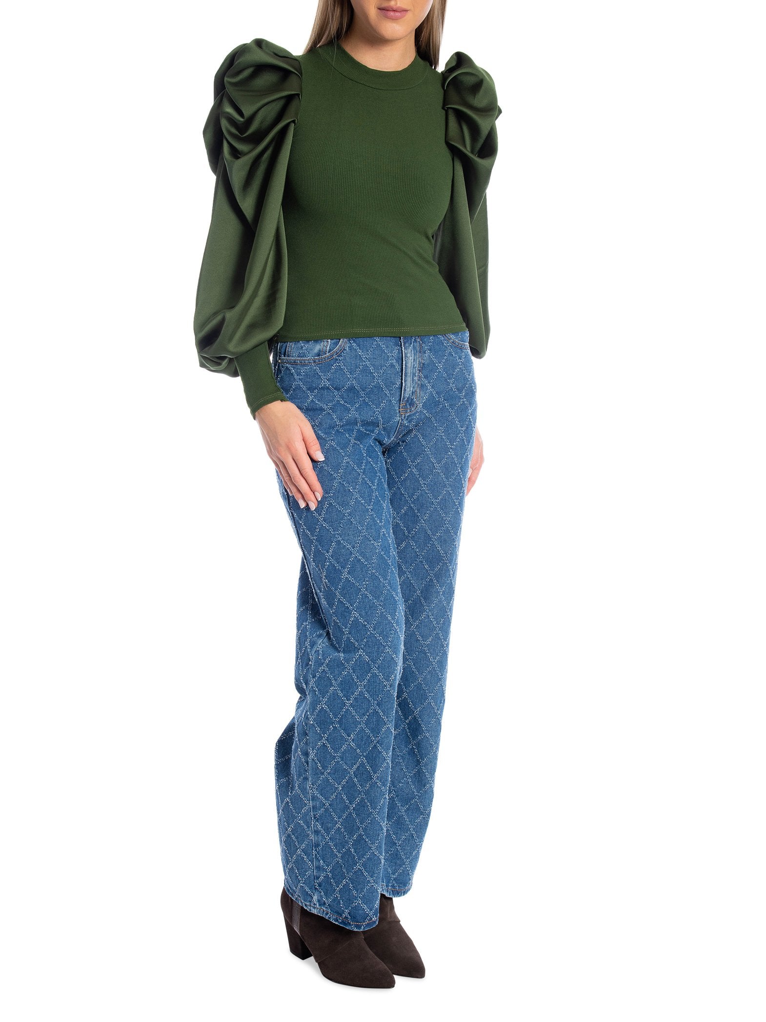 TOPP SATIN PUFF SLEEVES GREEN_103468.jpg