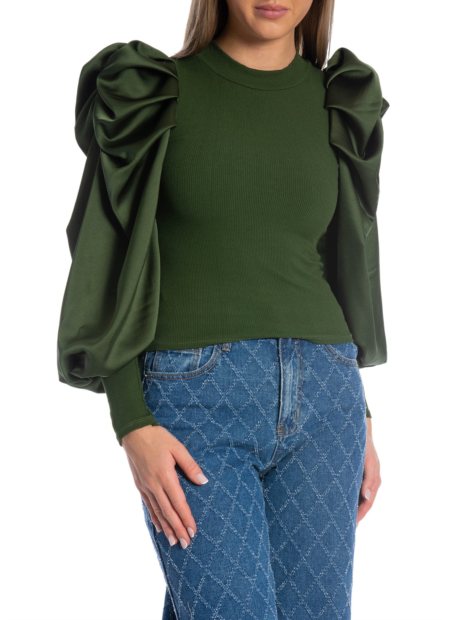 TOPP SATIN PUFF SLEEVES GREEN_103469.jpg